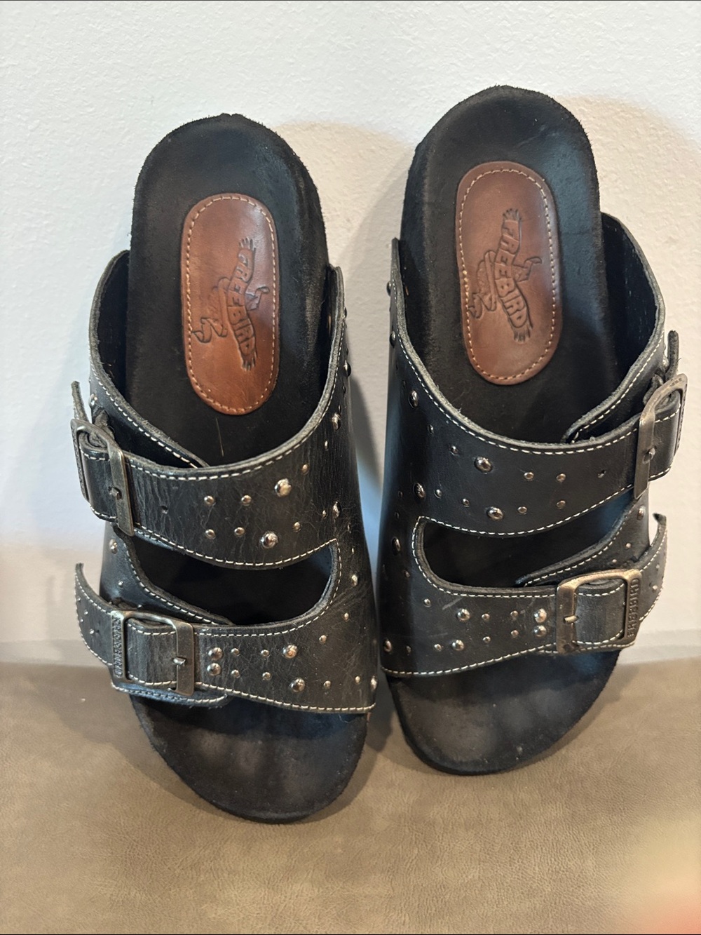 freebird Black Studded Double-Buckle Slide Sandals - Picture 5 of 6